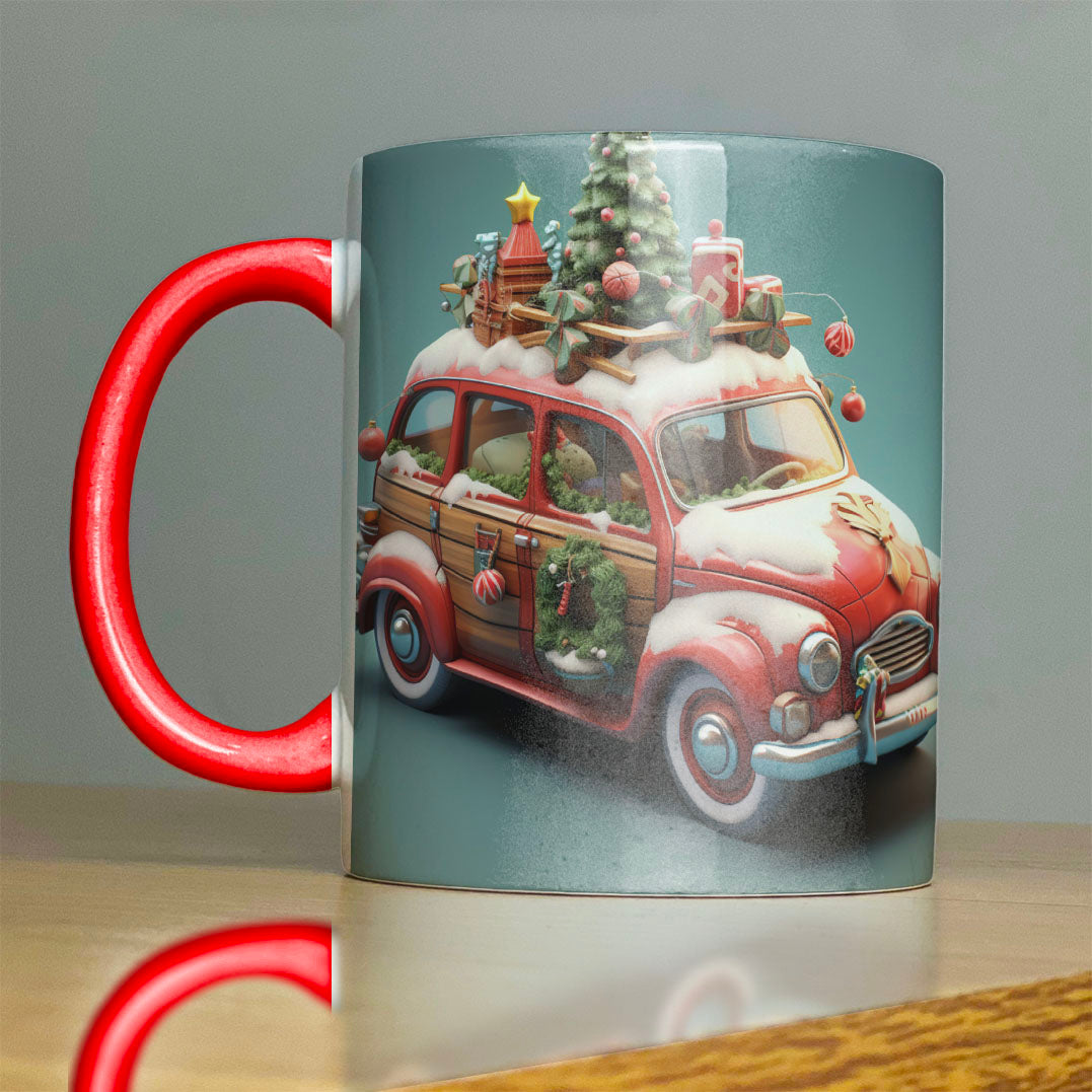 Vintage Christmas Car Mug Sublimation PNG Bundle | Retro Holiday VW Beetle Coffee Cup Wrap Template