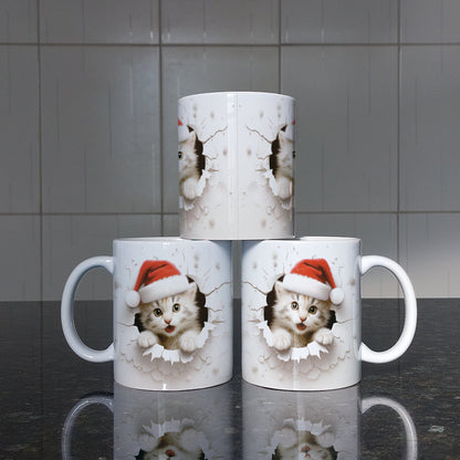 3D Christmas Animal Mug Sublimation PNG Bundle | Bursting Cute Pets Santa Hat Mug Wrap