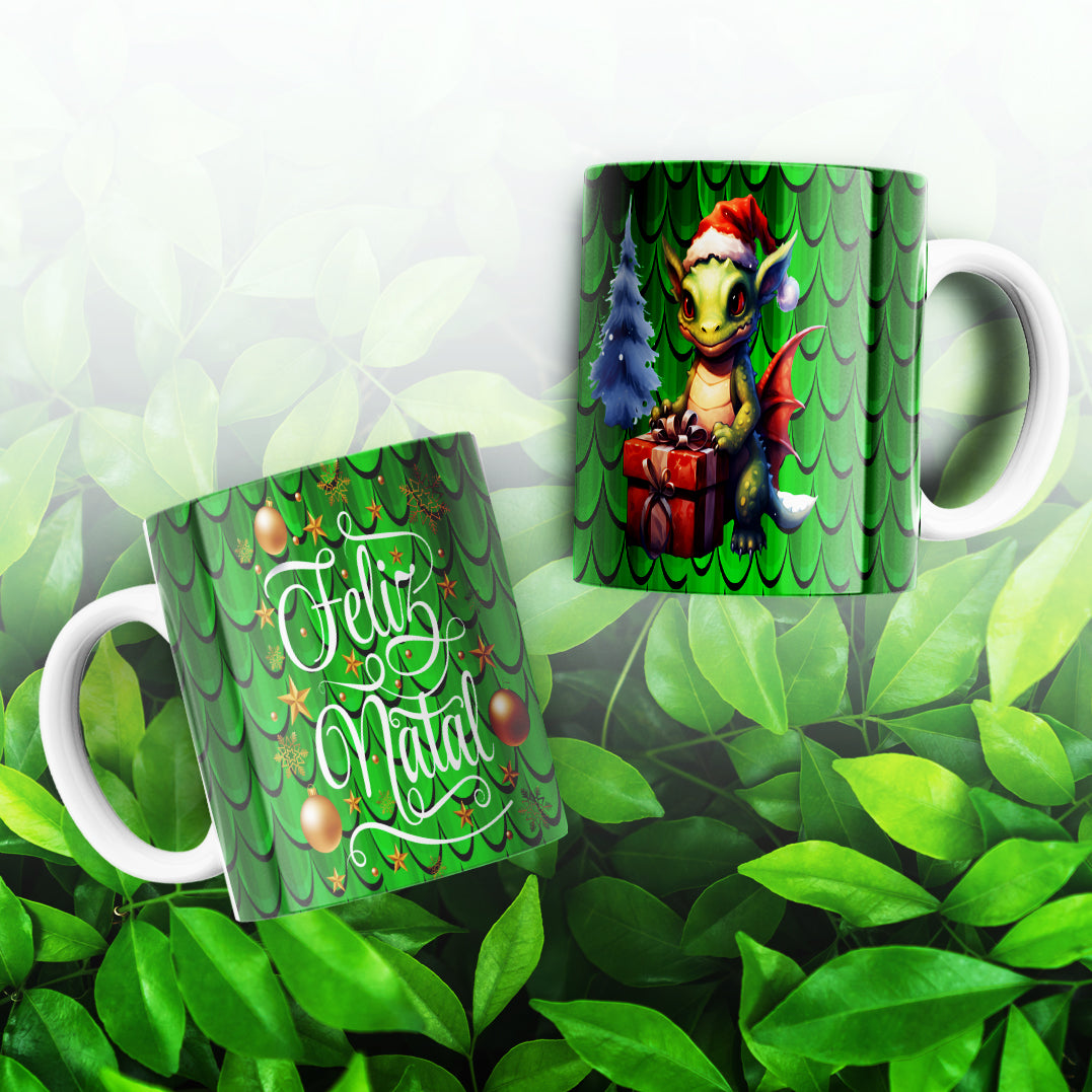 Cute Christmas Baby Dragon Mug Sublimation Wrap PNG Bundle | Festive Dragon Scales Mug Template