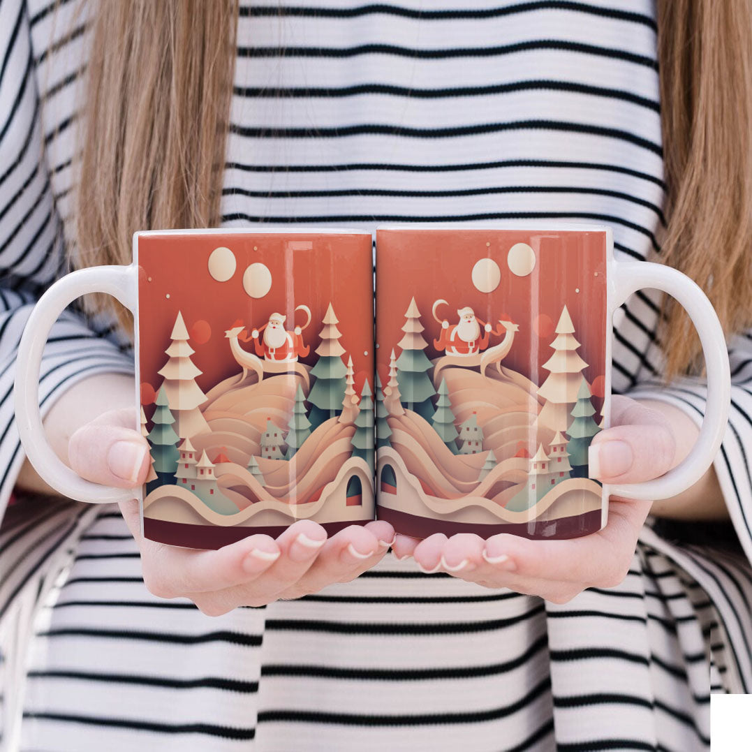 3D Papercut Christmas Mug Sublimation PNG Bundle | Winter Wonderland Coffee Cup Designs