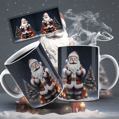 3D Christmas Mug Sublimation PNG Bundle | Funny Bursting Santa Claus & Elves Mug Wrap 11oz 15oz Template