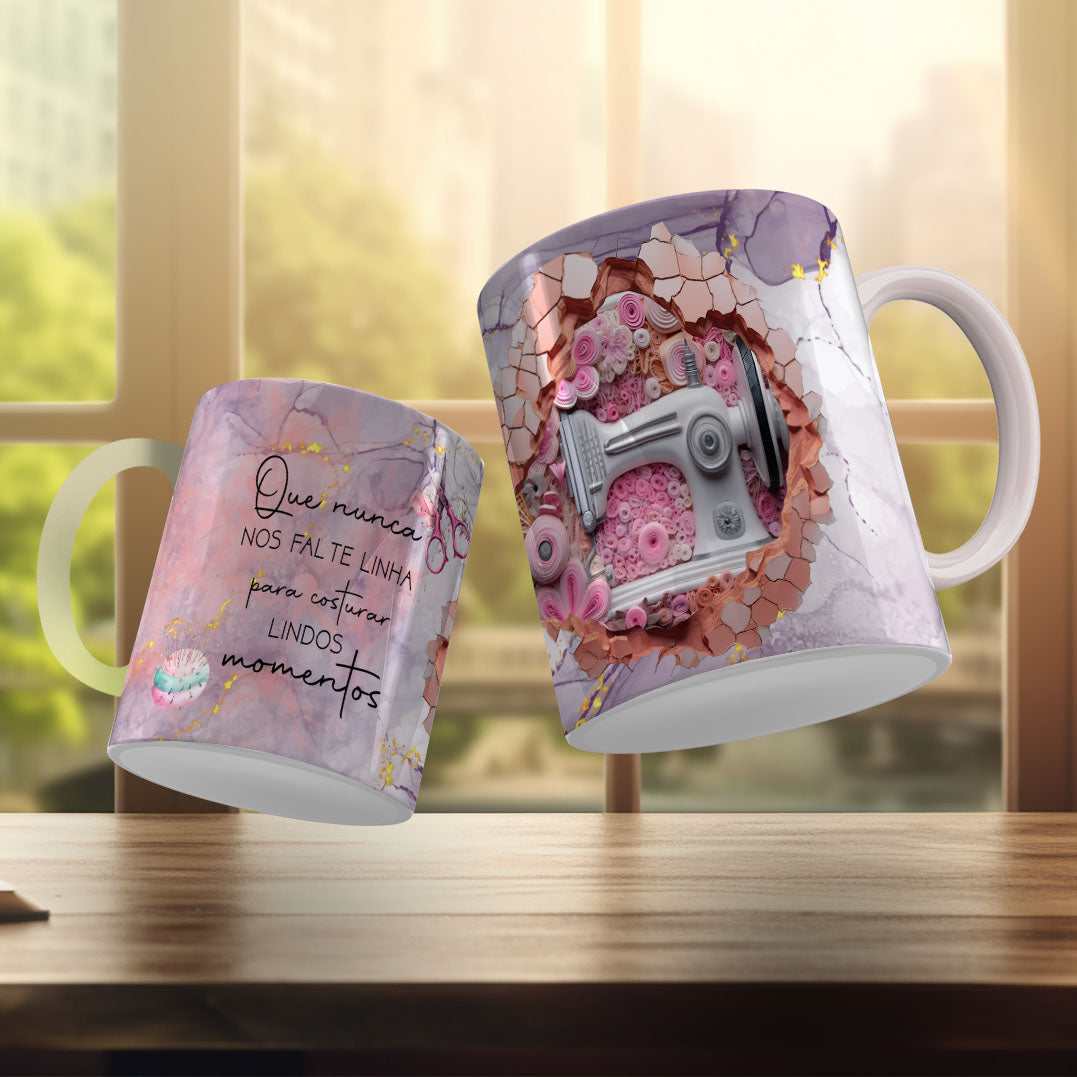 Vintage Sewing Machine Mug Sublimation PNG Bundle | Floral Seamstress Coffee Cup Wrap