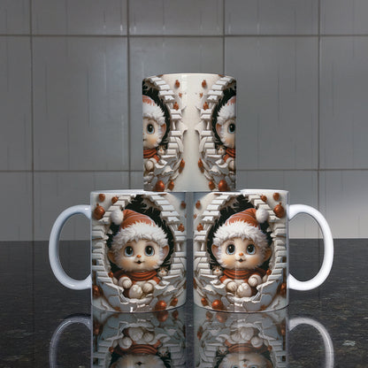 3D Christmas Animal Mug Sublimation PNG Bundle | Bursting Cute Pets Santa Hat Mug Wrap