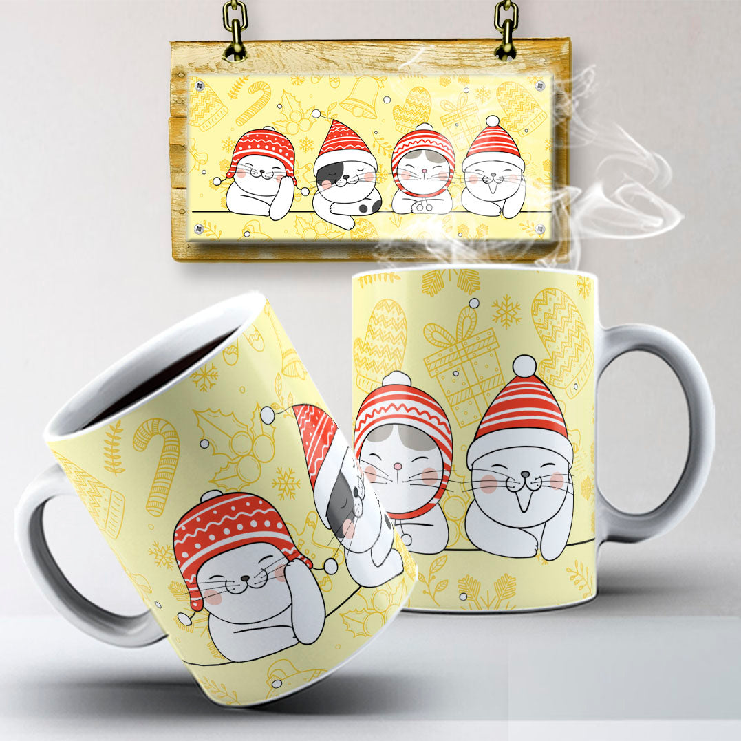 Christmas Pets Mug Sublimation PNG Bundle | Cute Dog and Cat Holiday Mug Wrap Template