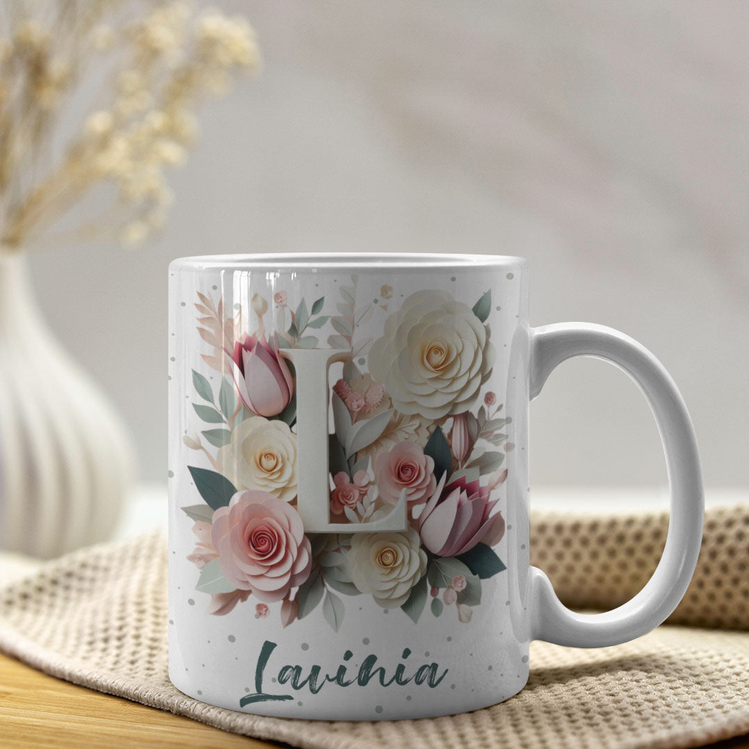 Floral Alphabet Mug Sublimation Design | Editable Letter Monogram Cups