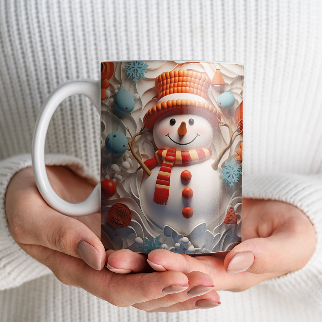 3D Snowman Mug Sublimation PNG Bundle | Cute Winter Snowman Breaking Through Wall Mug Wrap 11oz 15oz Template