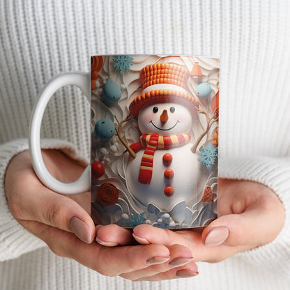 3D Snowman Mug Sublimation PNG Bundle | Cute Winter Snowman Breaking Through Wall Mug Wrap 11oz 15oz Template