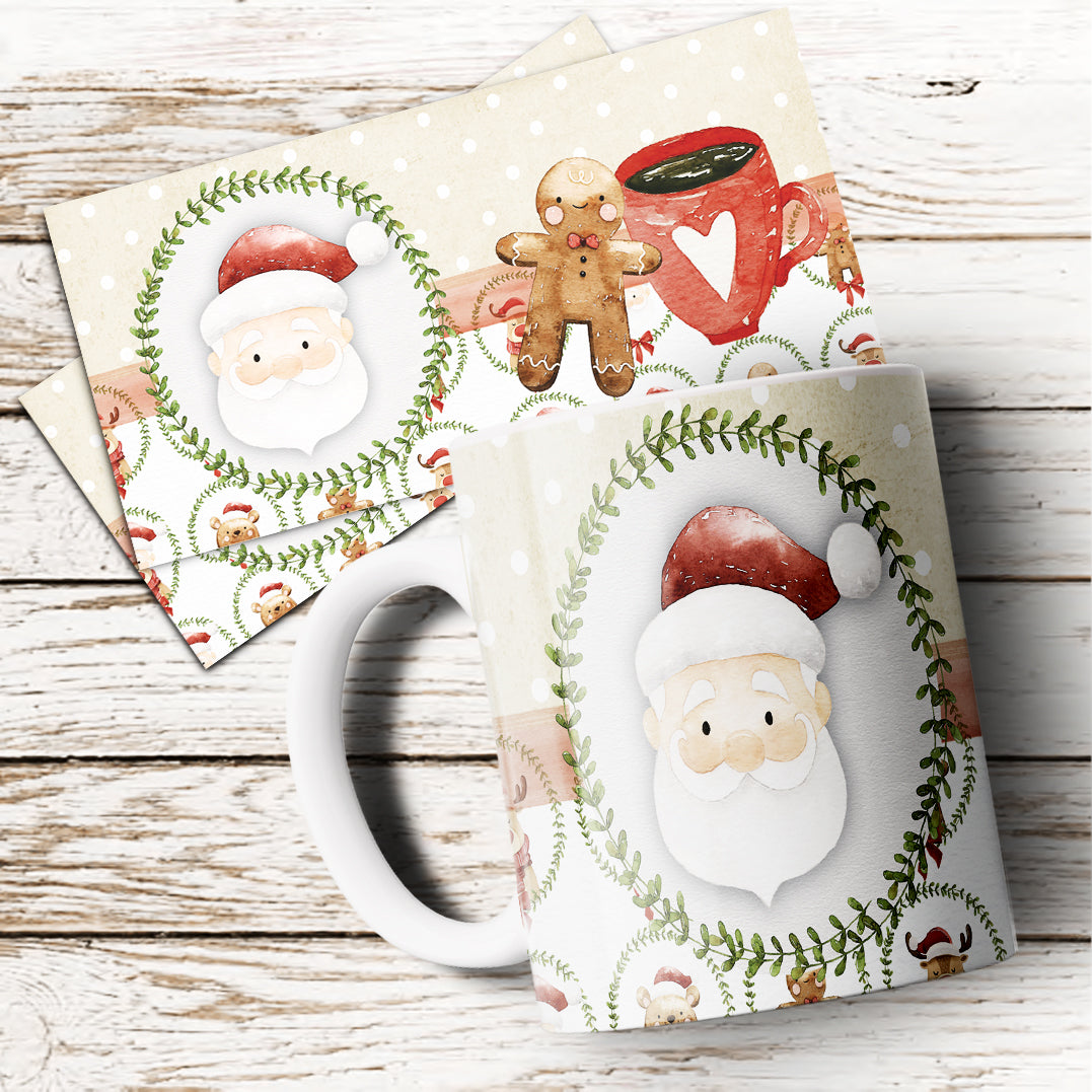 Cute Watercolor Christmas Mug Sublimation PNG Bundle | Whimsical Holiday Mug Wrap Template