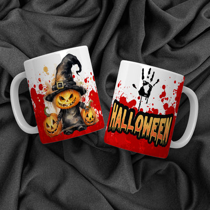 Creepy Cute Halloween Mug Sublimation PNG Bundle | Bloody Horror Clown & Pumpkin Mug Wrap 11oz 15oz Template
