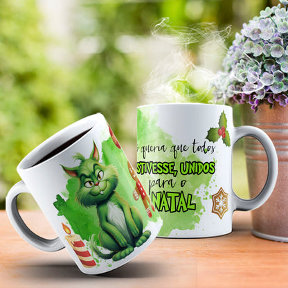 Funny Grumpy Green Cat Christmas Mug Sublimation Wrap PNG Bundle | Sarcastic Holiday Quotes 11oz 15oz Mug Template