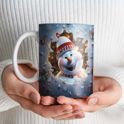 3D Snowman Mug Sublimation PNG Bundle | Cute Winter Snowman Breaking Through Wall Mug Wrap 11oz 15oz Template