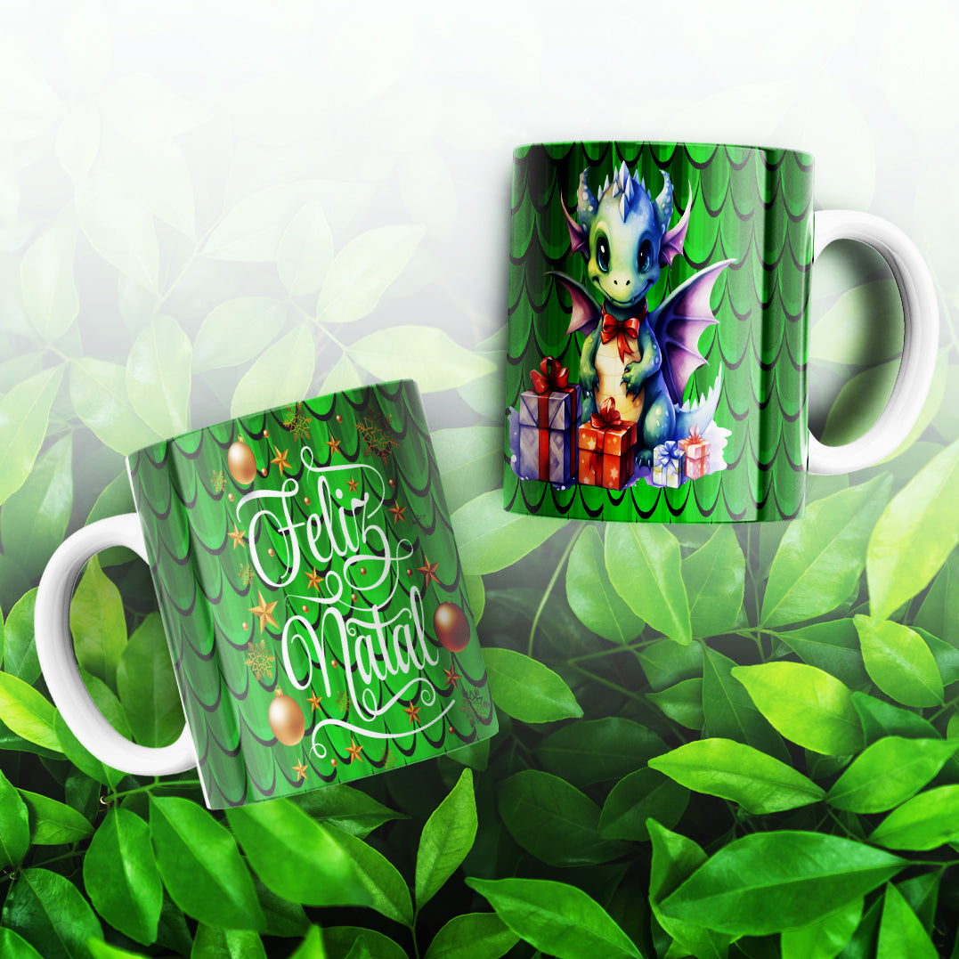 Cute Christmas Baby Dragon Mug Sublimation Wrap PNG Bundle | Festive Dragon Scales Mug Template