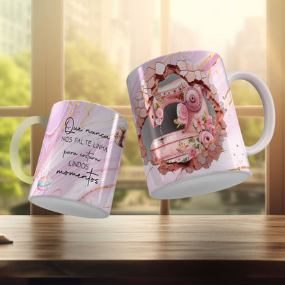 Vintage Sewing Machine Mug Sublimation PNG Bundle | Floral Seamstress Coffee Cup Wrap