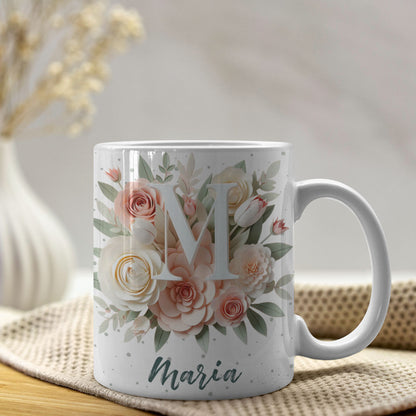Floral Alphabet Mug Sublimation Design | Editable Letter Monogram Cups