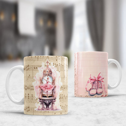 Vintage Ballet Mug Sublimation Designs PNG | Elegant Ballerina Pink Tutu Pointe Shoes Coffee Cup Wrap Bundle
