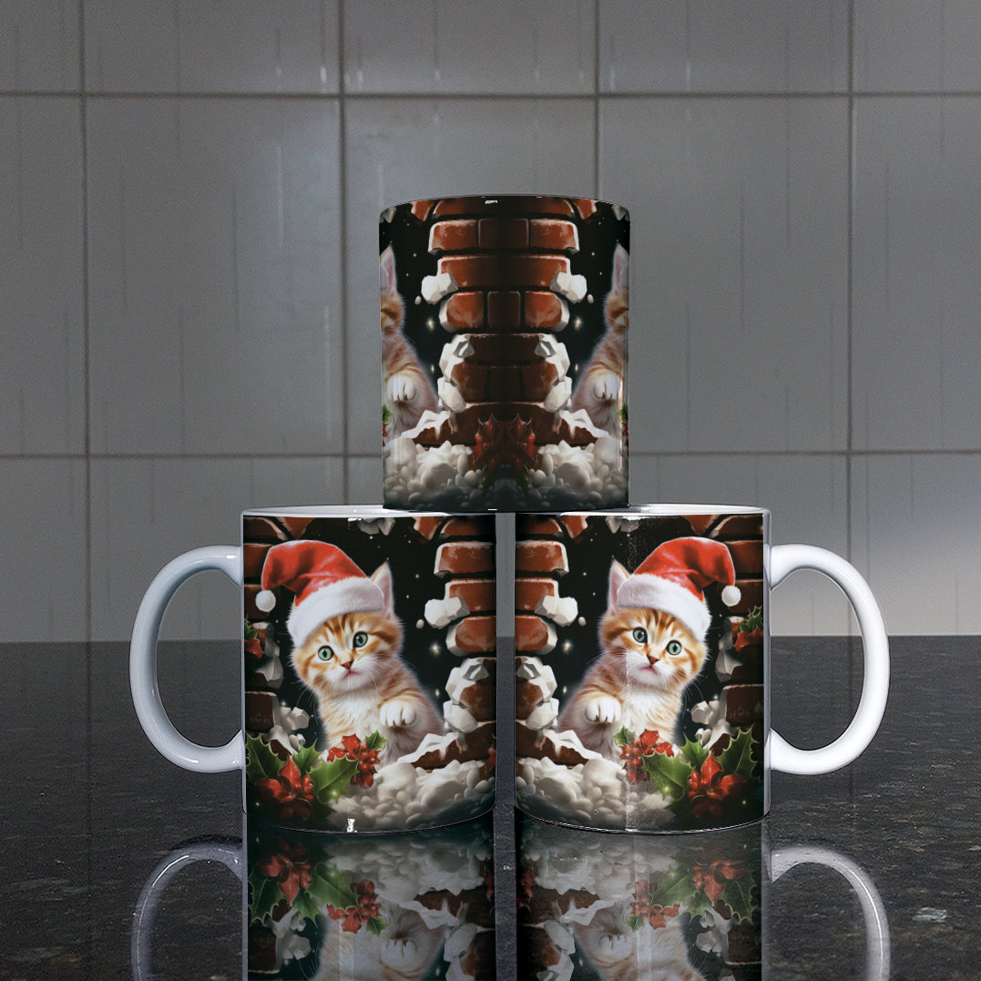 3D Christmas Animal Mug Sublimation PNG Bundle | Bursting Cute Pets Santa Hat Mug Wrap