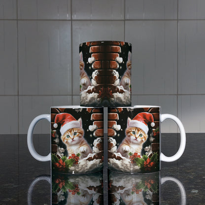 3D Christmas Animal Mug Sublimation PNG Bundle | Bursting Cute Pets Santa Hat Mug Wrap