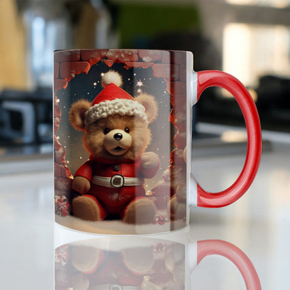 3D Christmas Teddy Bear & Panda Mug Sublimation PNG Bundle | Cute Holiday Animal Santa Mug Wrap 11oz 15oz Template