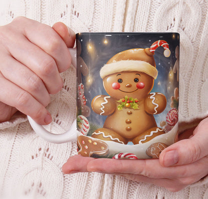 Cute Gingerbread Christmas Mug Sublimation PNG Bundle | 3D Holiday Gingerbread Man & Cookie House Mug Wrap 11oz 15oz Template