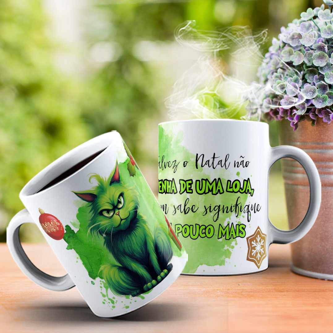 Funny Grumpy Green Cat Christmas Mug Sublimation Wrap PNG Bundle | Sarcastic Holiday Quotes 11oz 15oz Mug Template