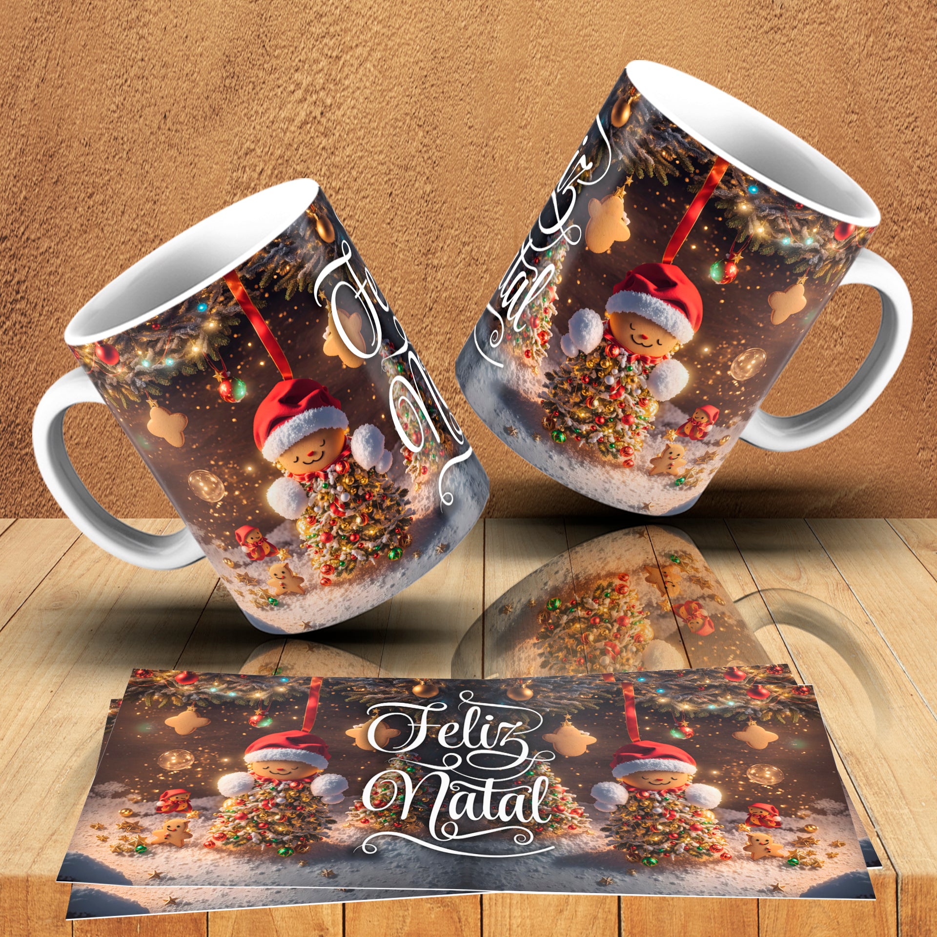 Gingerbread Christmas Mug Wrap Bundle PNG | Cute Gingerbread Man Sublimation Design