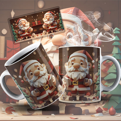 3D Christmas Mug Sublimation PNG Bundle | Funny Bursting Santa Claus & Elves Mug Wrap 11oz 15oz Template