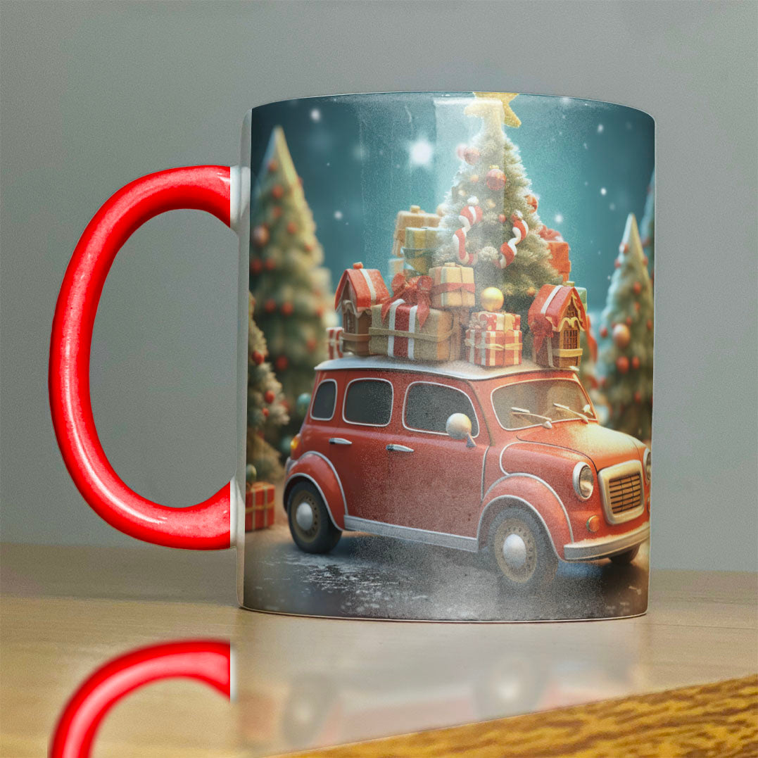 Vintage Christmas Car Mug Sublimation PNG Bundle | Retro Holiday VW Beetle Coffee Cup Wrap Template