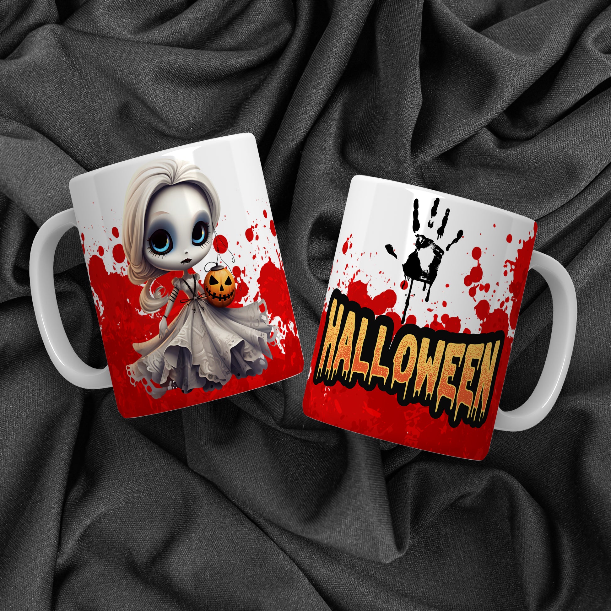 Creepy Cute Halloween Mug Sublimation PNG Bundle | Bloody Horror Clown & Pumpkin Mug Wrap 11oz 15oz Template