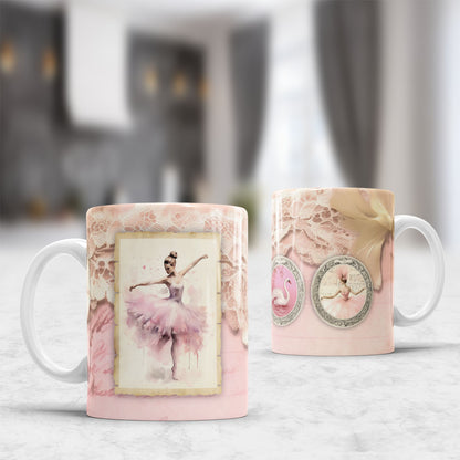 Vintage Ballet Mug Sublimation Designs PNG | Elegant Ballerina Pink Tutu Pointe Shoes Coffee Cup Wrap Bundle