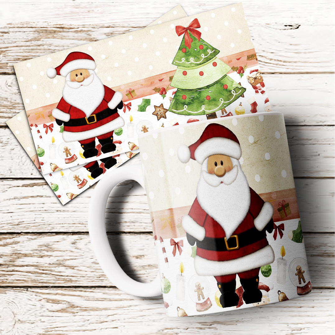 Cute Watercolor Christmas Mug Sublimation PNG Bundle | Whimsical Holiday Mug Wrap Template