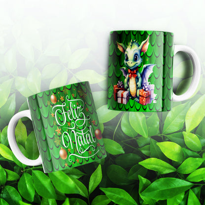 Cute Christmas Baby Dragon Mug Sublimation Wrap PNG Bundle | Festive Dragon Scales Mug Template