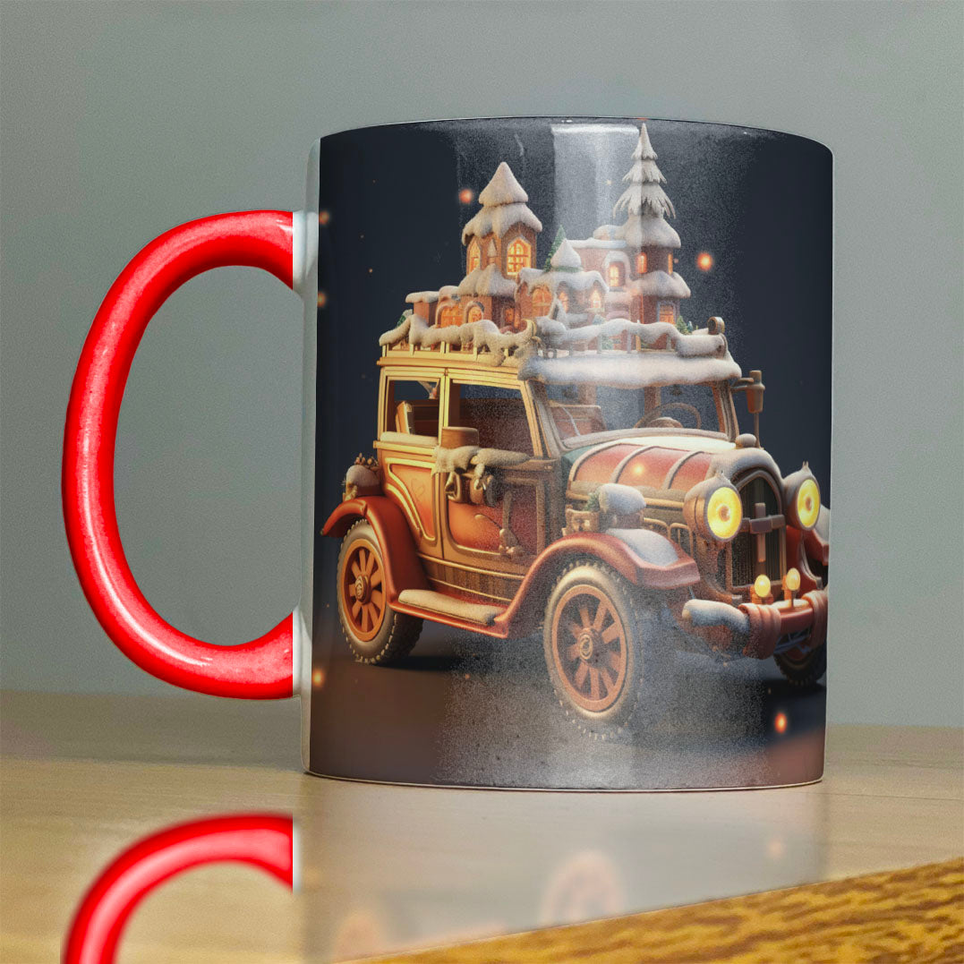Vintage Christmas Car Mug Sublimation PNG Bundle | Retro Holiday VW Beetle Coffee Cup Wrap Template
