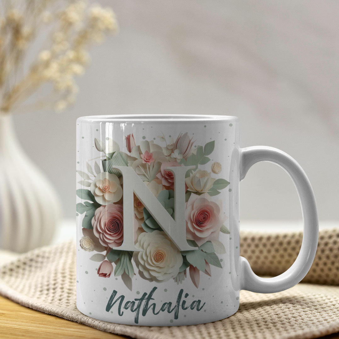 Floral Alphabet Mug Sublimation Design | Editable Letter Monogram Cups