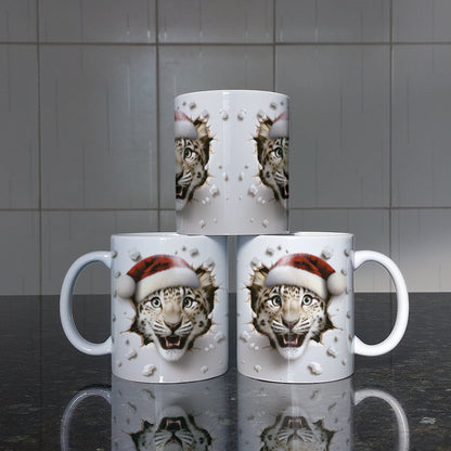 3D Christmas Animal Mug Sublimation PNG Bundle | Bursting Cute Pets Santa Hat Mug Wrap