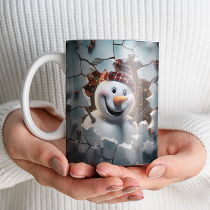 3D Snowman Mug Sublimation PNG Bundle | Cute Winter Snowman Breaking Through Wall Mug Wrap 11oz 15oz Template