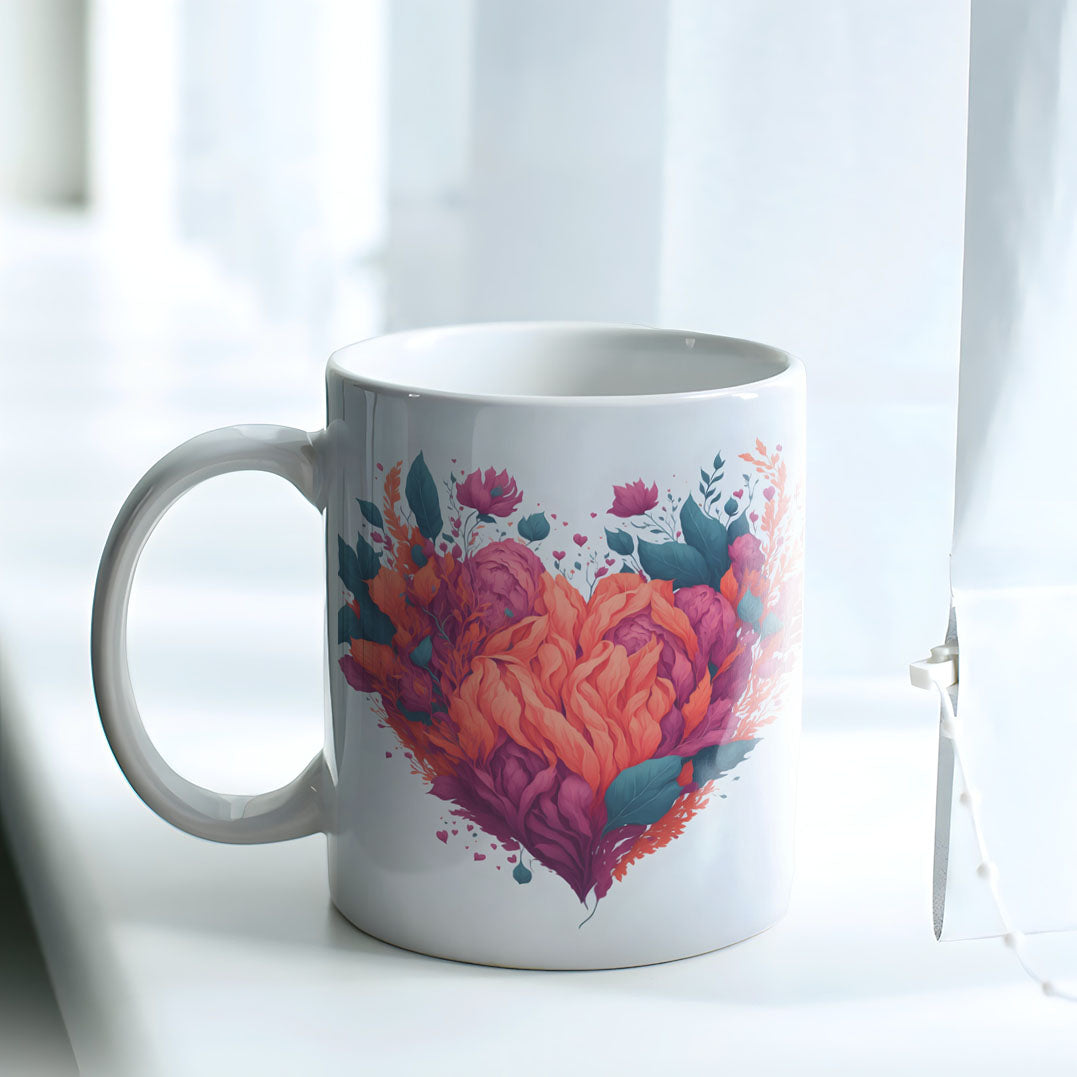 Floral Heart Mug Sublimation PNG Bundle | Botanical Heart Coffee Cup Design Template