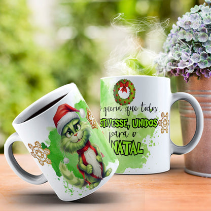 Funny Grumpy Green Cat Christmas Mug Sublimation Wrap PNG Bundle | Sarcastic Holiday Quotes 11oz 15oz Mug Template