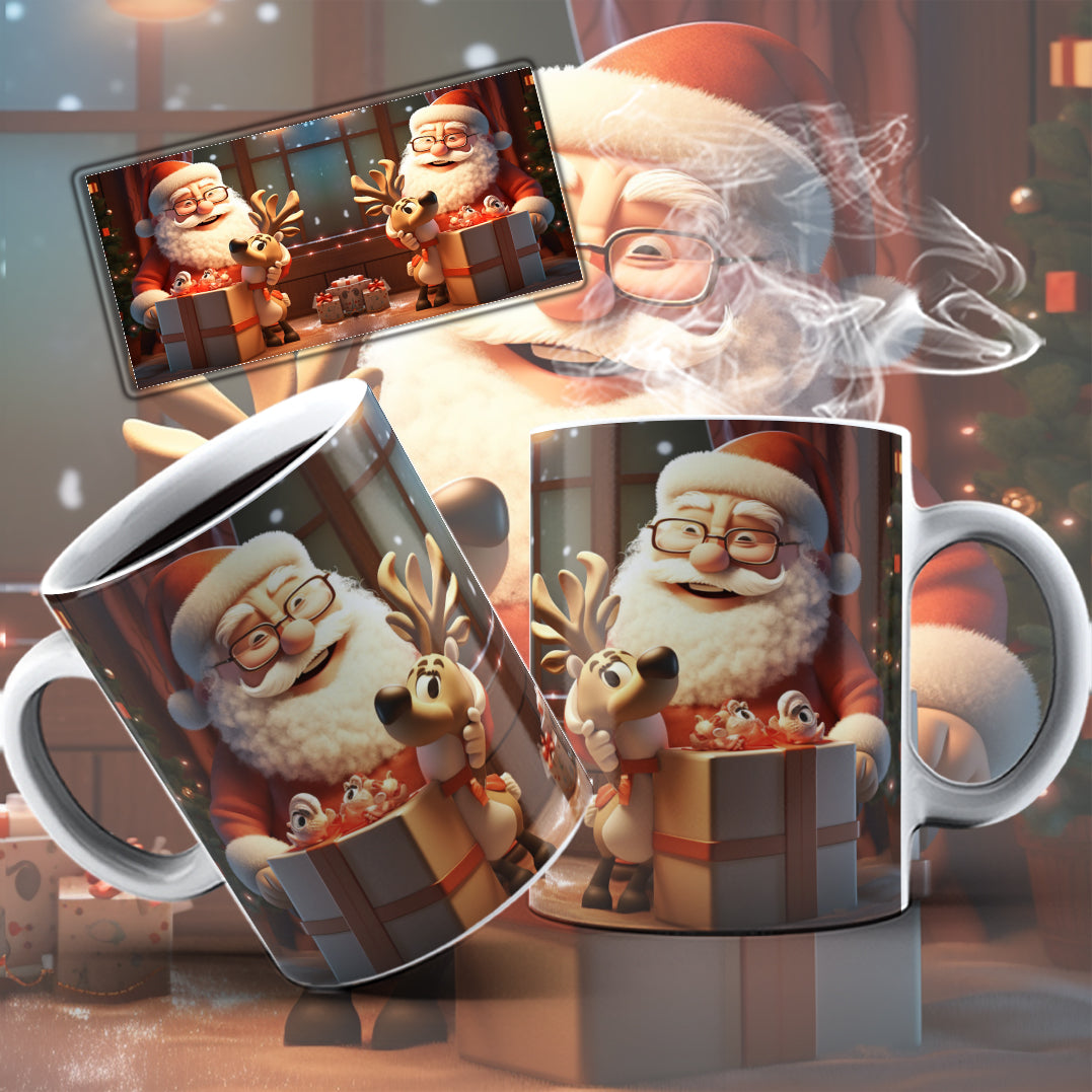 3D Christmas Mug Sublimation PNG Bundle | Funny Bursting Santa Claus & Elves Mug Wrap 11oz 15oz Template