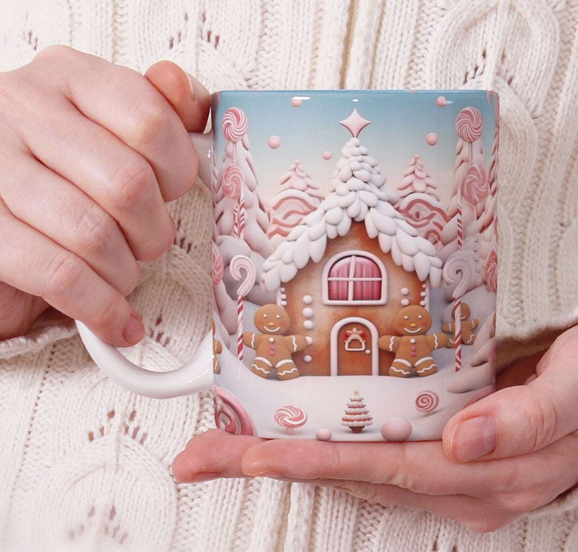 Cute Gingerbread Christmas Mug Sublimation PNG Bundle | 3D Holiday Gingerbread Man & Cookie House Mug Wrap 11oz 15oz Template