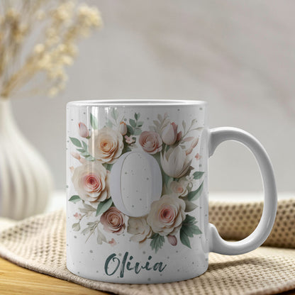 Floral Alphabet Mug Sublimation Design | Editable Letter Monogram Cups