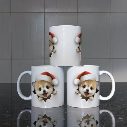 3D Christmas Animal Mug Sublimation PNG Bundle | Bursting Cute Pets Santa Hat Mug Wrap
