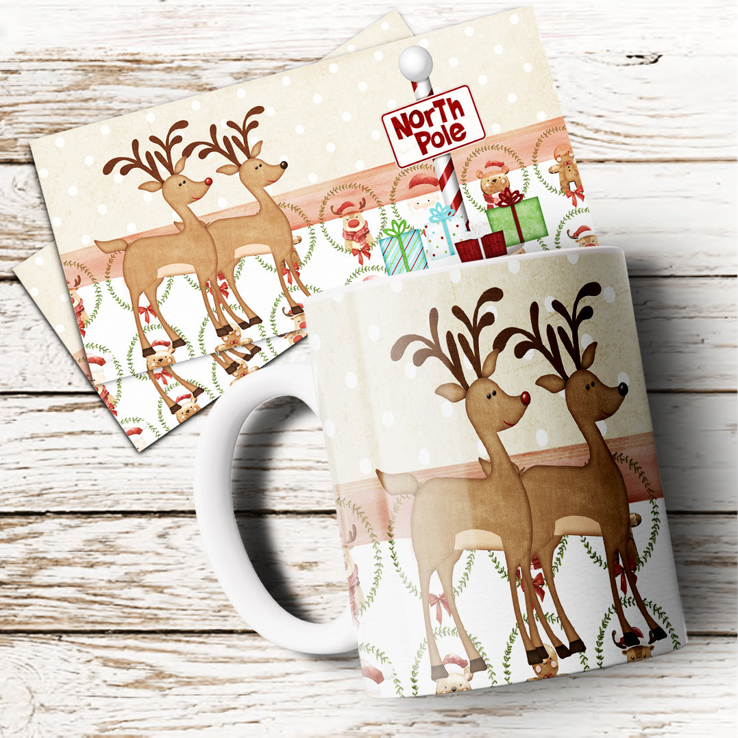 Cute Watercolor Christmas Mug Sublimation PNG Bundle | Whimsical Holiday Mug Wrap Template