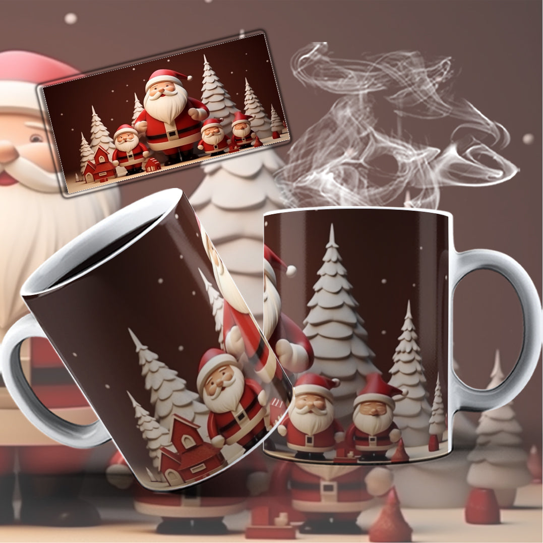 3D Christmas Mug Sublimation PNG Bundle | Funny Bursting Santa Claus & Elves Mug Wrap 11oz 15oz Template