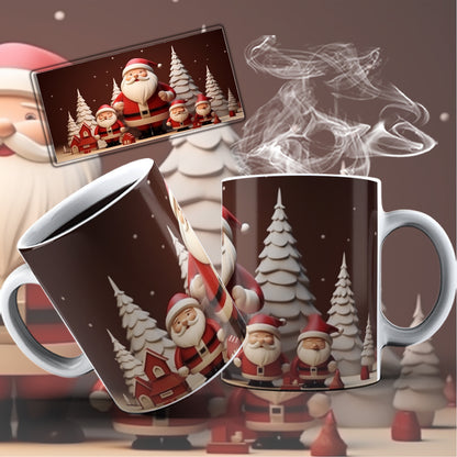 3D Christmas Mug Sublimation PNG Bundle | Funny Bursting Santa Claus & Elves Mug Wrap 11oz 15oz Template