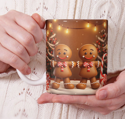 Cute Gingerbread Christmas Mug Sublimation PNG Bundle | 3D Holiday Gingerbread Man & Cookie House Mug Wrap 11oz 15oz Template