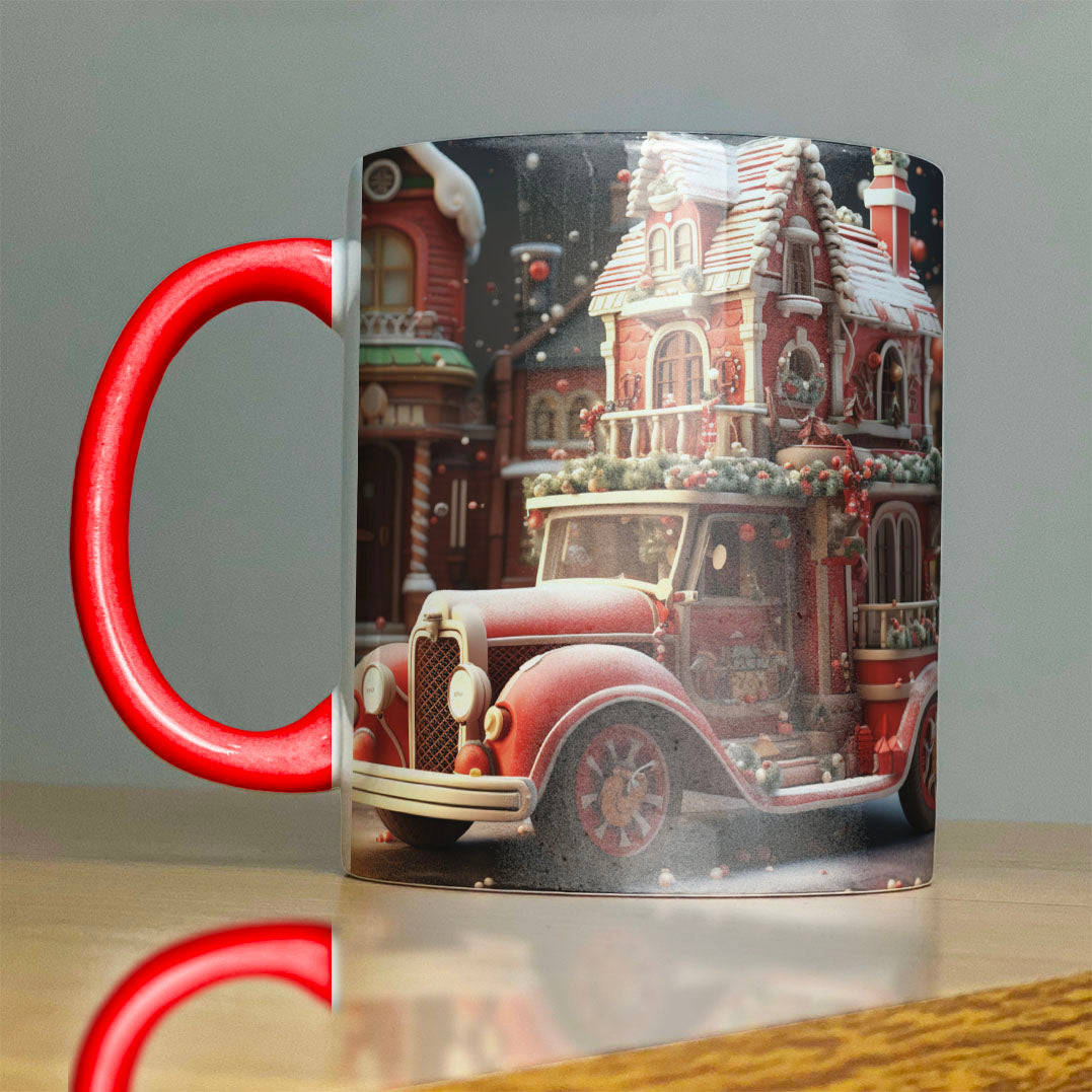 Vintage Christmas Car Mug Sublimation PNG Bundle | Retro Holiday VW Beetle Coffee Cup Wrap Template