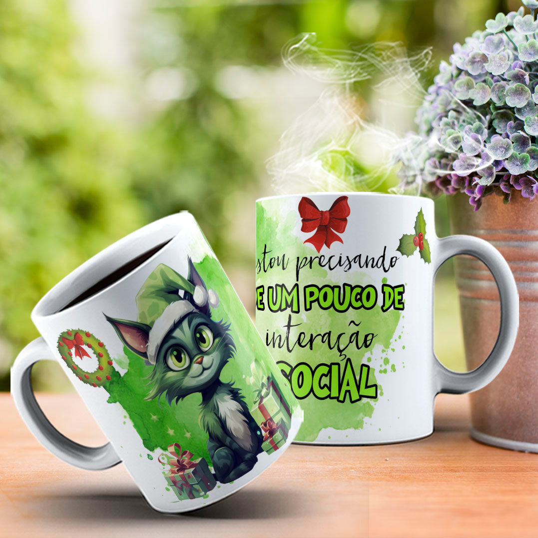 Funny Grumpy Green Cat Christmas Mug Sublimation Wrap PNG Bundle | Sarcastic Holiday Quotes 11oz 15oz Mug Template