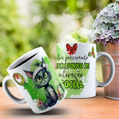 Funny Grumpy Green Cat Christmas Mug Sublimation Wrap PNG Bundle | Sarcastic Holiday Quotes 11oz 15oz Mug Template