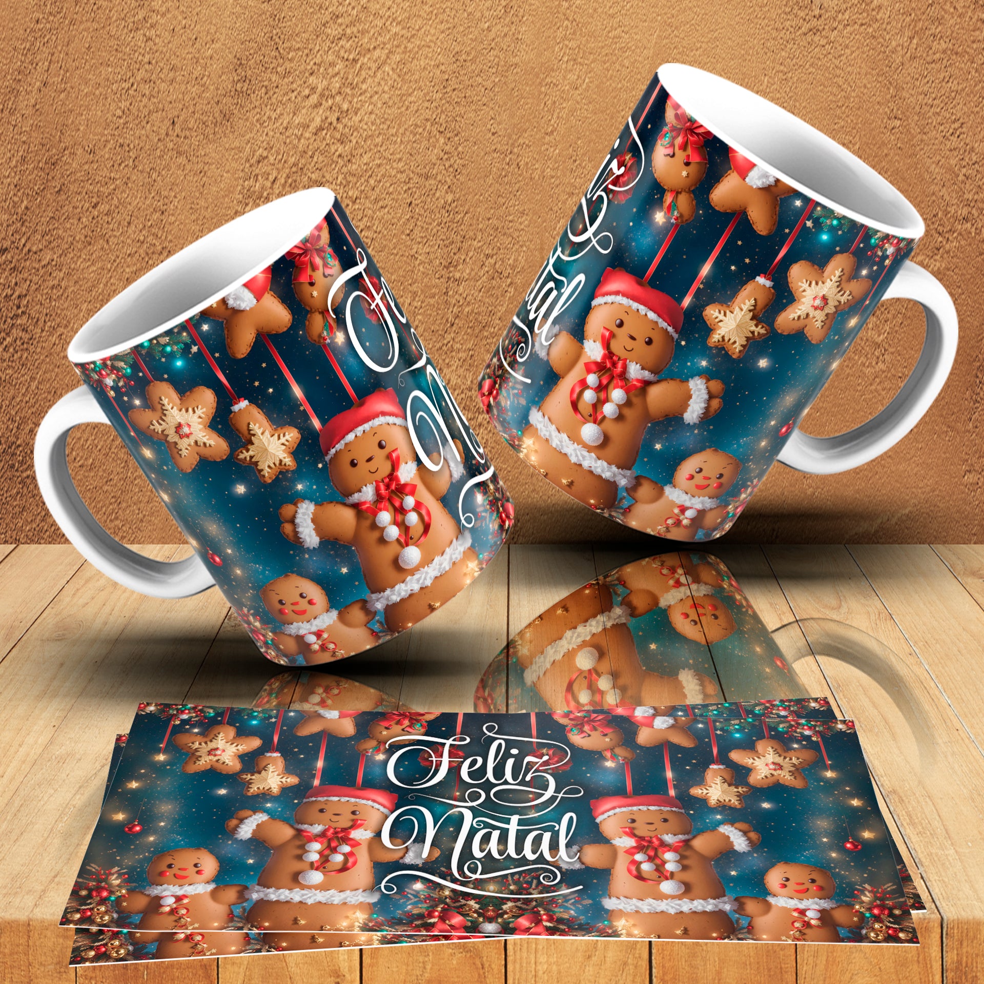 Gingerbread Christmas Mug Wrap Bundle PNG | Cute Gingerbread Man Sublimation Design