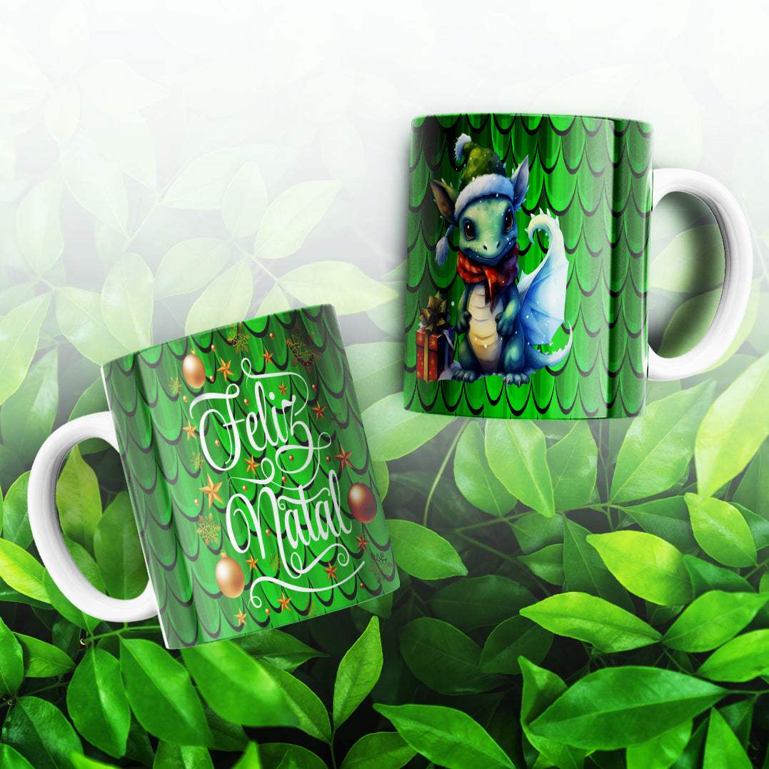 Cute Christmas Baby Dragon Mug Sublimation Wrap PNG Bundle | Festive Dragon Scales Mug Template